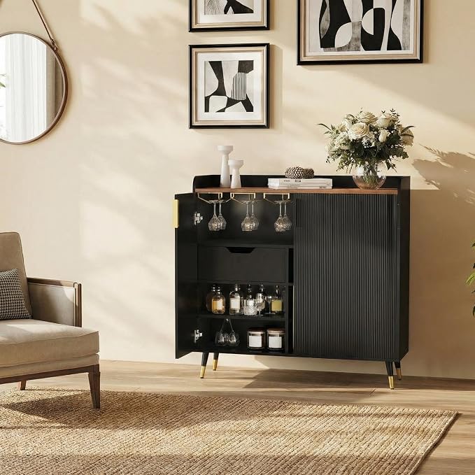 Modern Fluted Wine Bar Cabinet by Unknown
