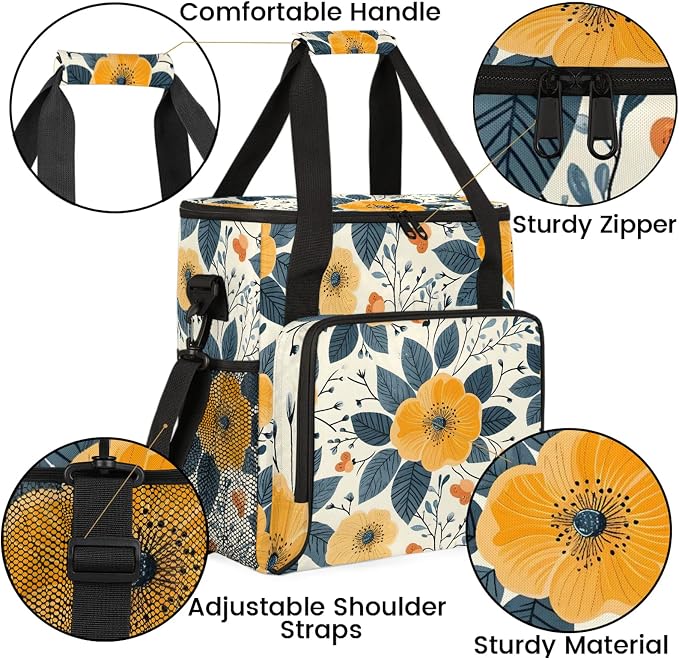 Yellow Flower Coffee Maker Carring Bag, Large Insulated Storage Organizer Case - Image 6