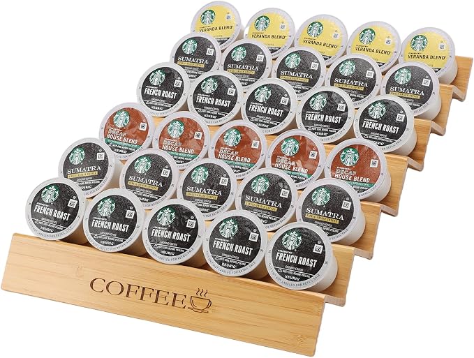 MinBoo Bamboo 2-Piece Step-Shaped K-Cup Holder Drawer or Countertop Organizer by MinBoo