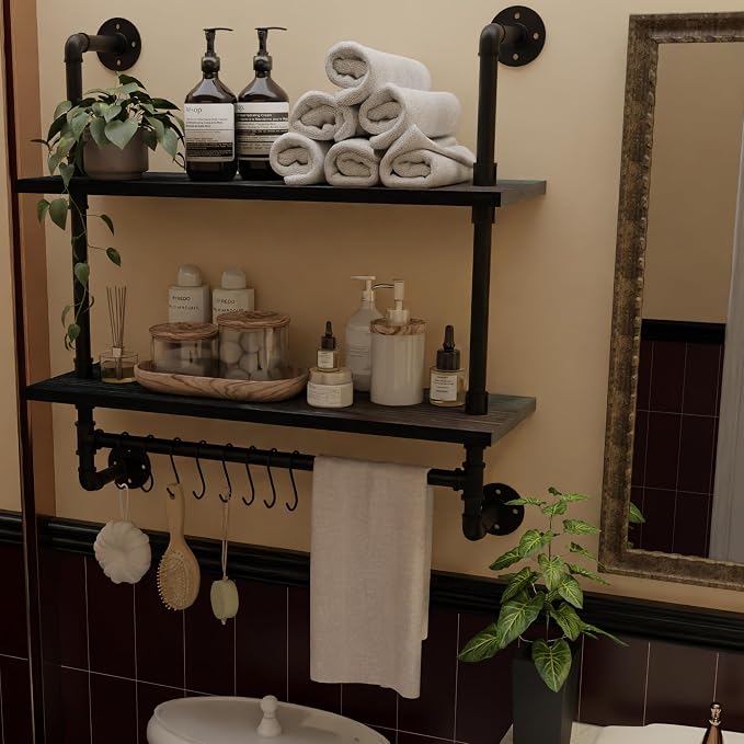 ROGMARS Industrial Pipe Bathroom Shelves Shelving, Kitchen Wall Mounted Shelves - Image 2