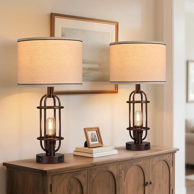Reaketon Living Room Lamps Set of 2, 22.3" Farmhouse Table Lamp - Image 4