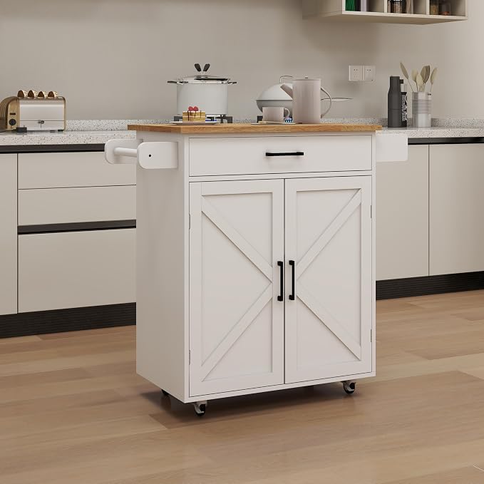 White Kitchen Island on Wheels - Image 7