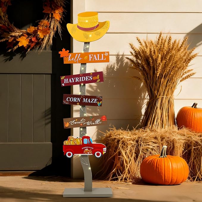 Lighted Wood Hello Fall Porch Sign, Fall Welcome Porch Decor, Autumn Maple - Image 2