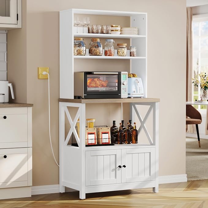 YITAHOME White Microwave Stand Bakers Rack Cabinet, Farmhouse Freestanding - Image 7