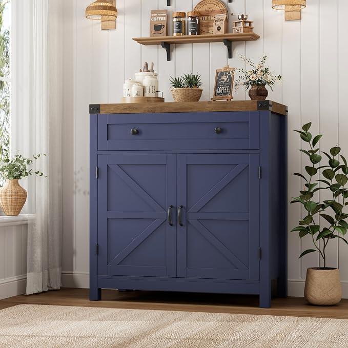 HOSTACK Coffee Bar Cabinet, Kitchen Storage Cabinet, Modern Farmhouse Buffet - Image 2