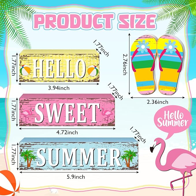 Geelin 4 Pcs Summer Flip Flop Wooden Table Decorations Hello Summer Centerpiece - Image 3