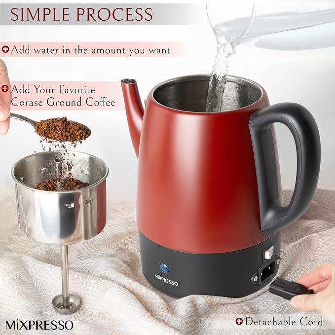 Mixpresso Red Small Electric Percolator Coffee Pot 4 Cup Stainless Steel - Image 5