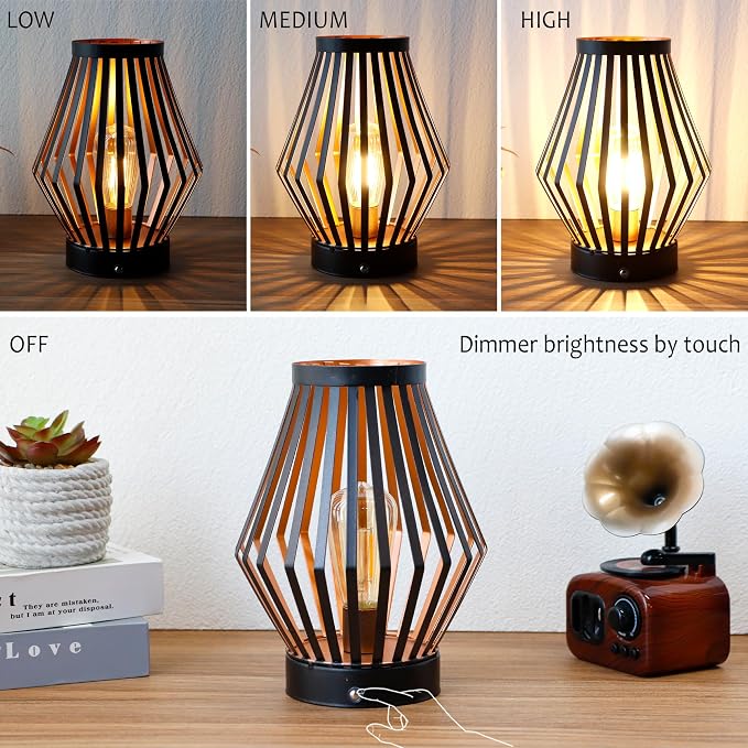 JHY DESIGN Set of 2 Dimmable Bedside Table Lamp 8.5''H Rechargeable Metal Cage - Image 5