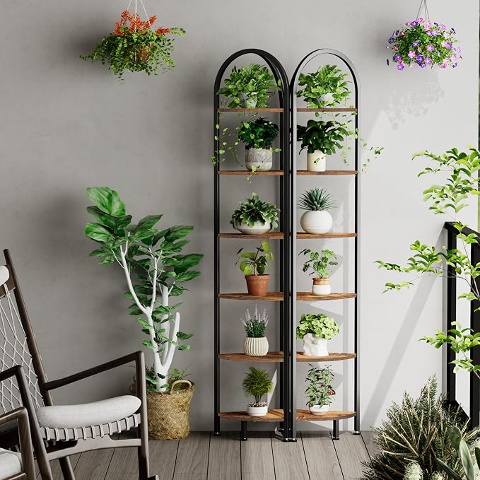 Homhedy 6-Tier Arched Corner Shelf Stand, Wall Corner Bookshelf - Image 2