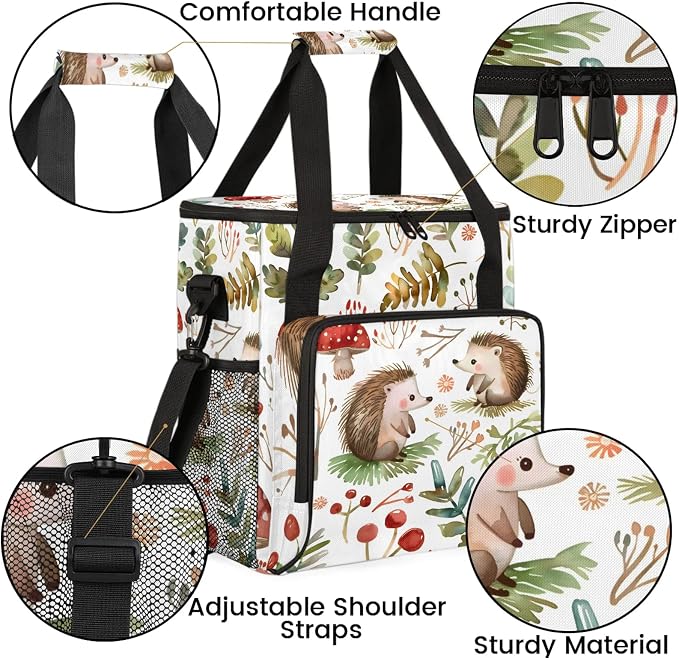 Hedgehog Mushrooms Coffee Maker Carring Bag, Large Insulated Storage Organizer - Image 6