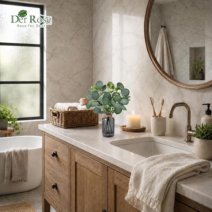 Der Rose 13.5" Fake Plants for Black Bathroom Decor Artificial Eucalyptus Stems - Image 2