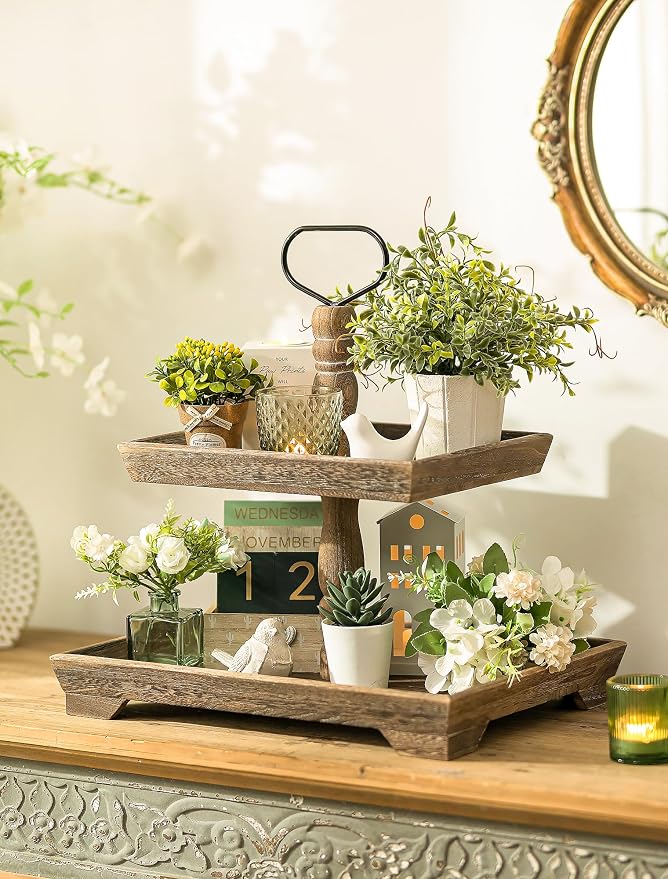 Hanobe Tiered Tray for Table Decor: 2 Tier Coastal Beach Decorative Stand | - Image 4