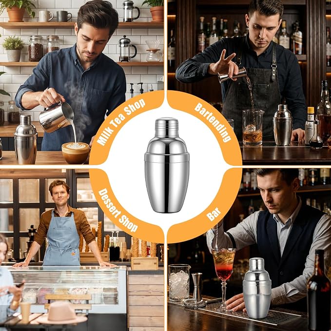 4 Pcs Mini Cocktail Shaker, 8 oz Professional Stainless Steel Martini Drink - Image 7
