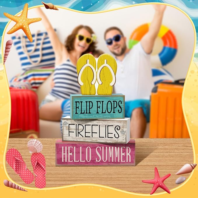 Yuntau 4 Pcs Summer Table Decorations Wooden Sign Flip Flops Table Centerpiece - Image 6