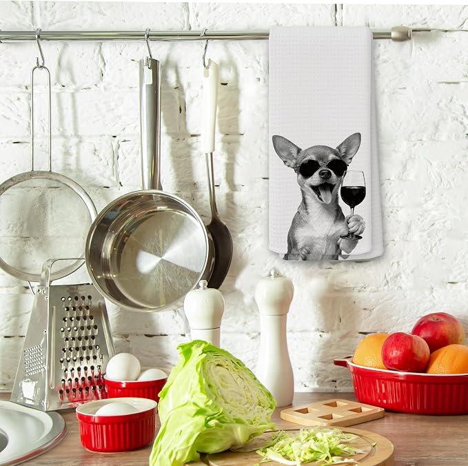 Funny Chihuahua Wine Kitchen Towels, Gifts - Image 3