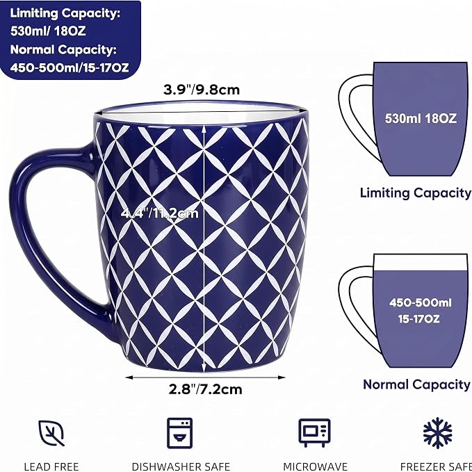 Schliersee 18 OZ Large Coffee Mugs Set of 6, Ceramic Mug - Image 2
