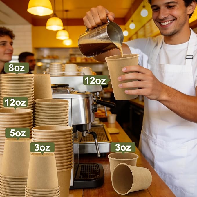 8 oz 200 Pack Disposable Coffee Cups, Bulk Brown Disposable Paper Cups - Image 8