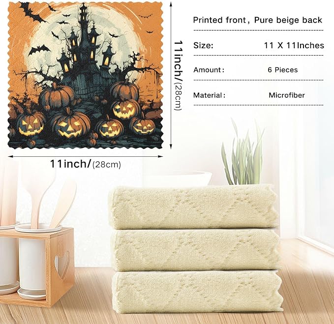 ALAZA Kitchen Towels Halloween Pumpkins Castle Bat4 Dish Towels Multipurpose - Image 3