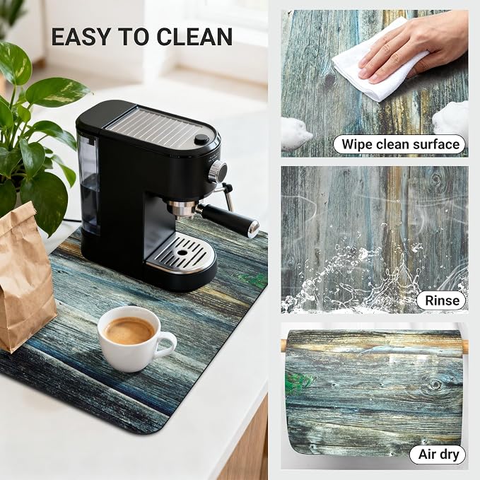Coffee Mat 24x16 Inch, Wood Grain Coffee Protection Mat, Absorbent Hide Stain - Image 4