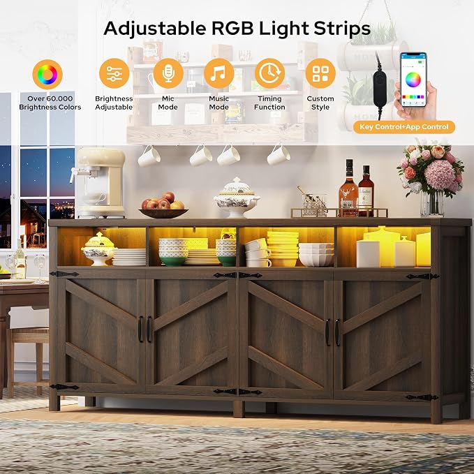 knoworld Buffet Sideboard with Storage Farmhouse with 4 Doors, Dining Room - Image 7