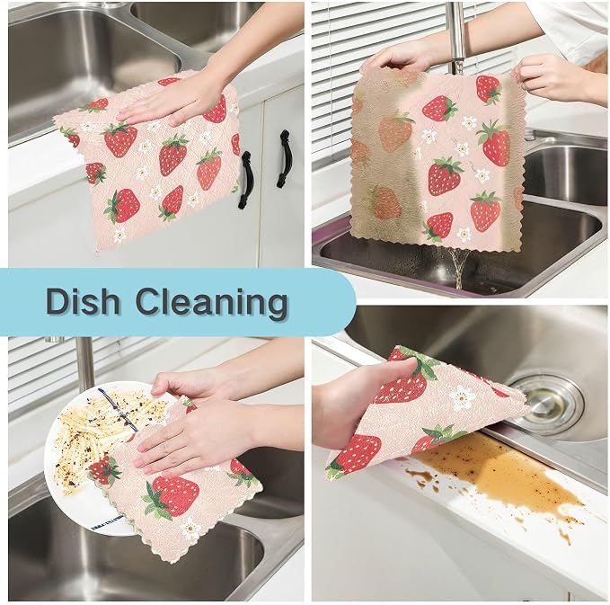 ALAZA Dish Towels Kitchen Cleaning Cloths Strawberry Pattern Small Scale Dish - Image 2