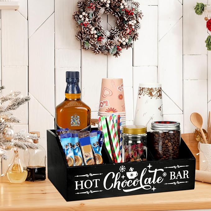 Barydat Christmas Hot Cocoa Bar Wood Coffee Station Organizer Countertop - Image 5