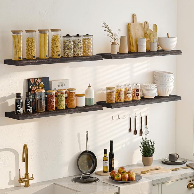 Fun Memories Floating Shelves for Wall Set of 2, Rustic Solid Elm Wood Live - Image 7