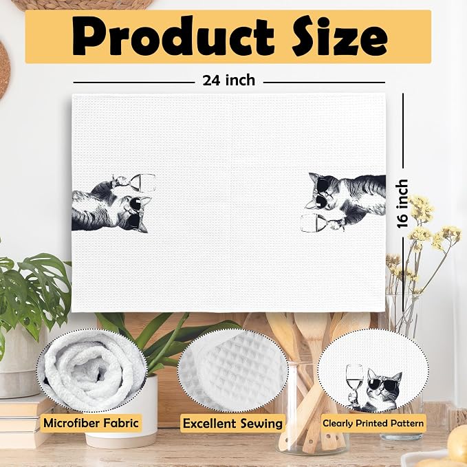 Funny Cat Kitchen Towels Set of 2, Funny Kitchen Decor, Coffee Station Wine Bar - Image 6