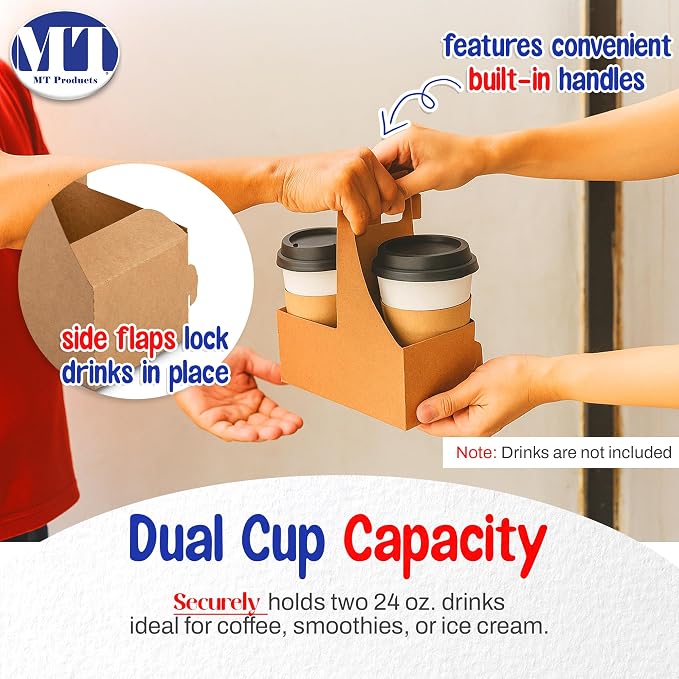 MT Products Kraft 2 Cup Carrier 7.62" x 3.75" x 8.87" - Image 3