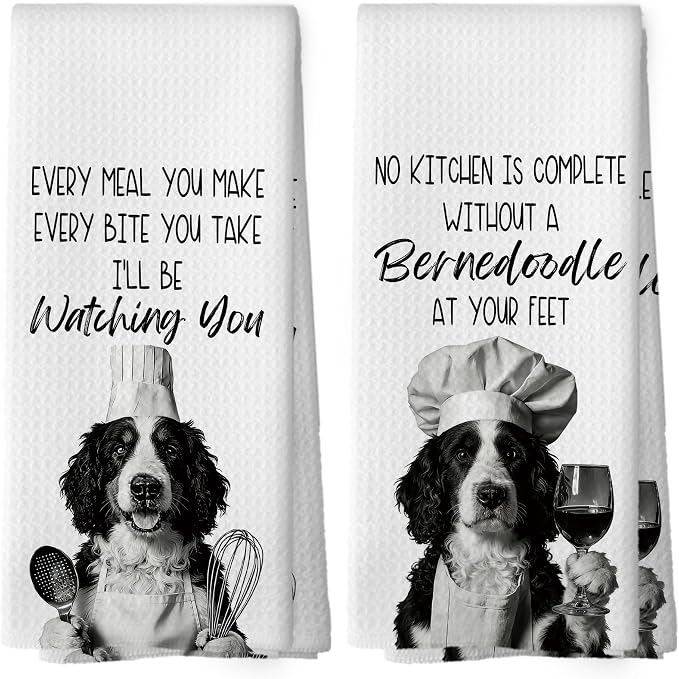 Bernedoodle Kitchen Towels Set of 2, Dog Kitchen Accessories, Bar Decor by Mcehtle