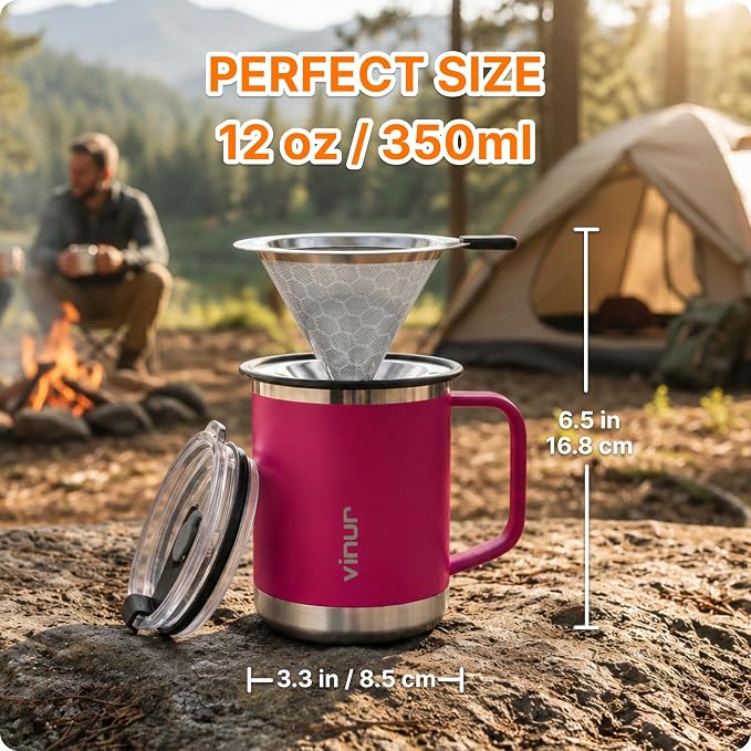 VINUR Pour Over Coffee Maker, 12 oz Insulated Coffee Maker - Image 6