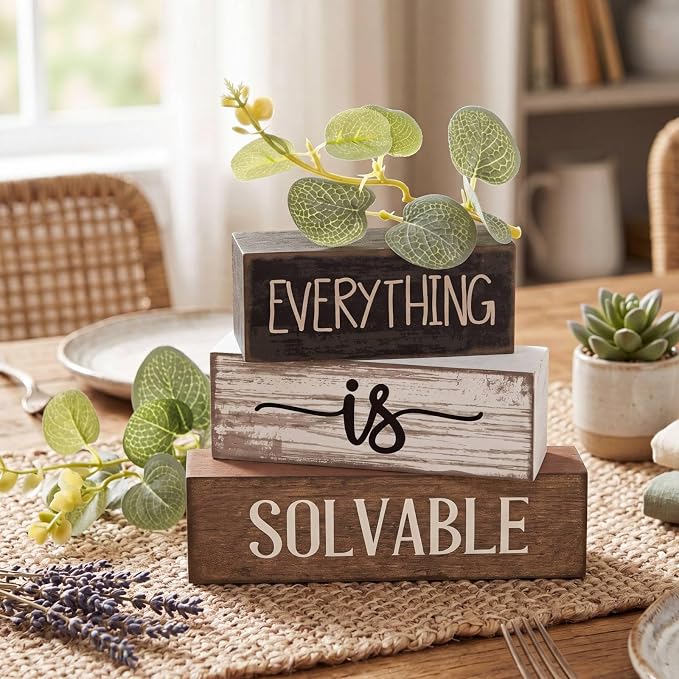 Lineshading 4 Pcs Inspirational Farmhouse Table Decor Rustic Wooden Stacked - Image 2