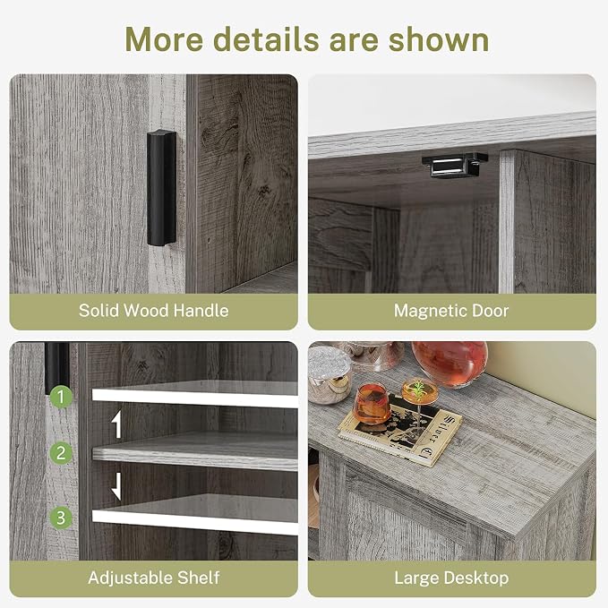 Iwell Storage Cabinet with 2 Doors and 4 Adjustable Shelves, Buffet Cabinet - Image 6