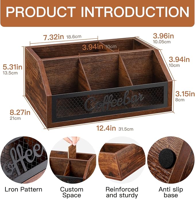 Coffee Station Organizer for Counter, Wood Pods Holder Basket - Image 4