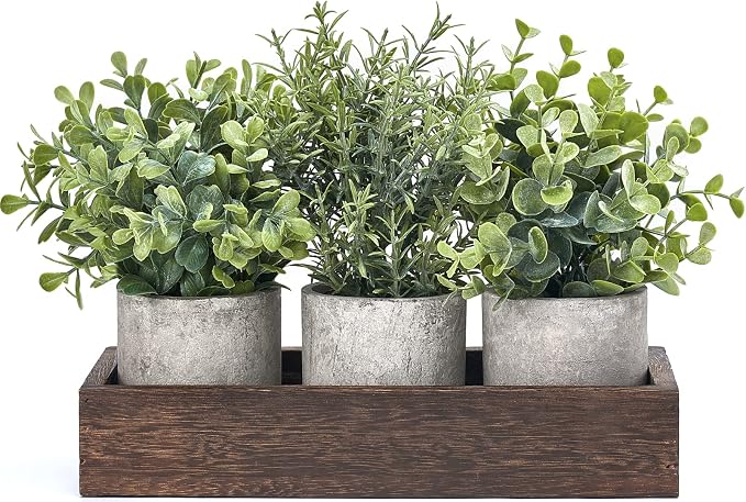 Dahey 3 Pack Mini Potted Artificial Eucalyptus Fake Plants by Dahey