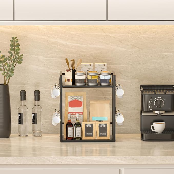 Dorhors 2 Tier Coffee Bar Accessories and Organizer, Wood Coffee Station - Image 4