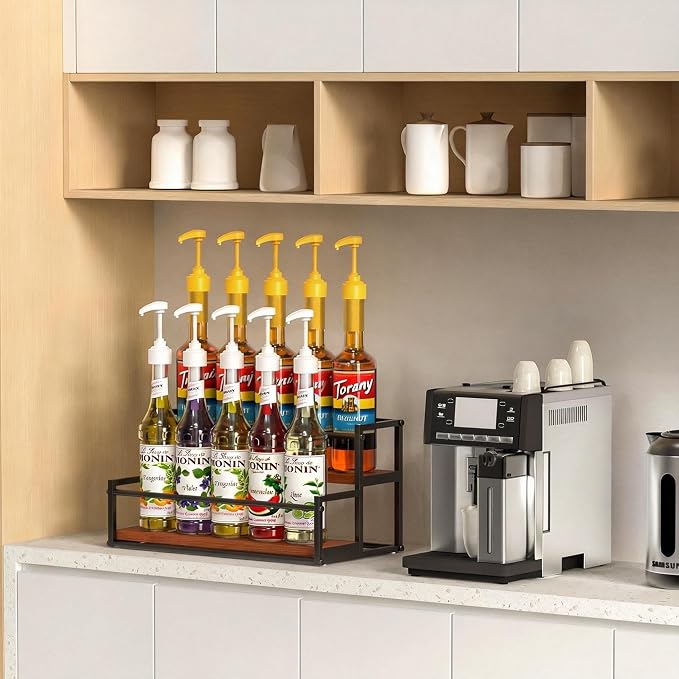 THYGIFTREE Coffee Syrup Rack Organizer 2-Tier 10 Syrup Bottles Holder Stand - Image 8
