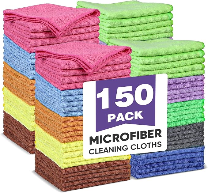 TEAWOO 10 Colors Microfiber Cleaning Cloths, 150 Pack Assorted Cleaning Rags by TEAWOO