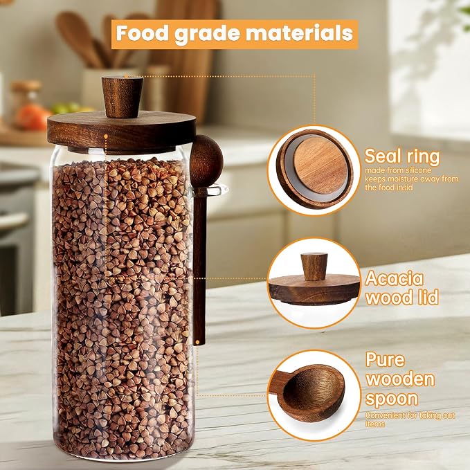 Glass Coffee Bean Storage Container, Wood Lid - Image 3