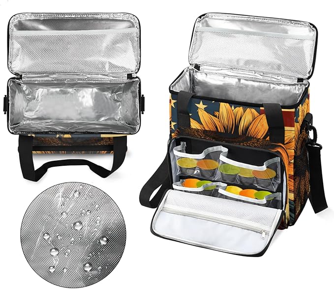 Sunflower American Flag Coffee Maker Carring Bag, Large Insulated Storage - Image 3