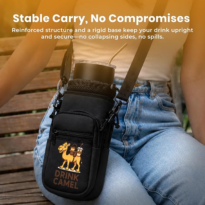Water Bottle Carrier Bag, 25-32oz Bottle Pouch Holder, Adjustable Shoulder Hand - Image 2