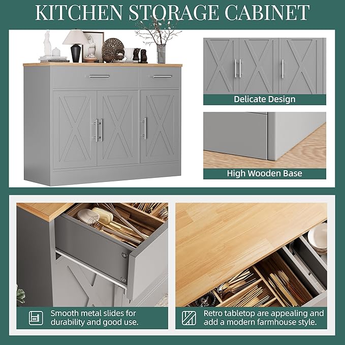 Shintenchi Modern Farmhouse Sideboard Buffet Cabinet - Image 7