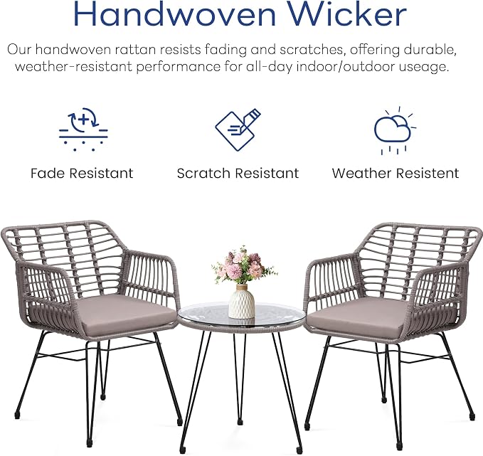 KROFEM 3 Piece Wicker Patio Bistro Furniture Set, Includes 2 Rattan Chairs and - Image 7