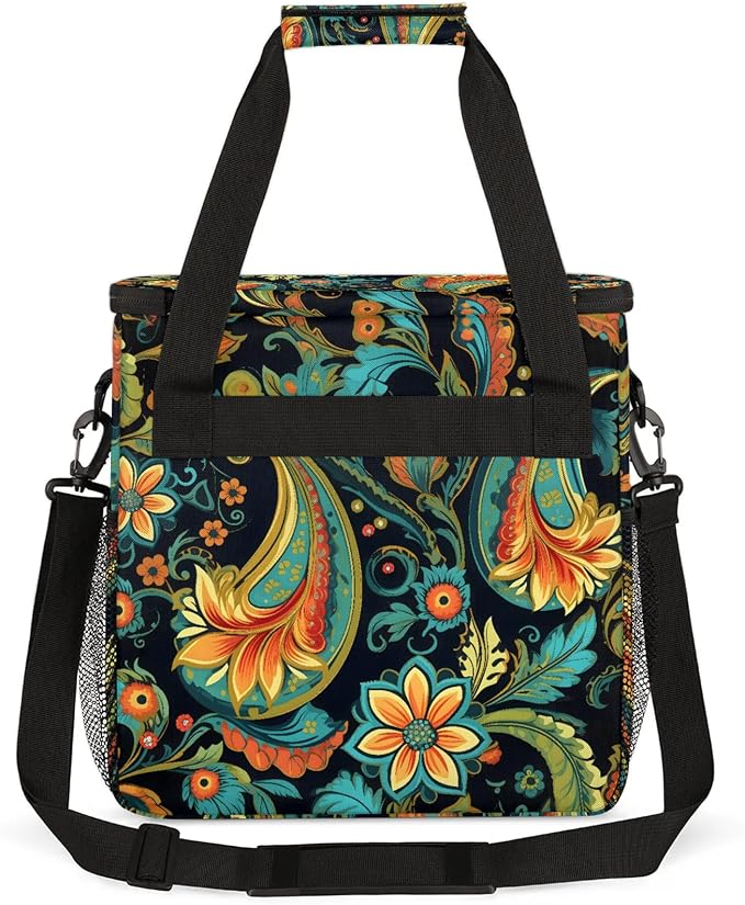 Paisley Flowers Coffee Maker Carring Bag, Large Insulated Storage Organizer - Image 5