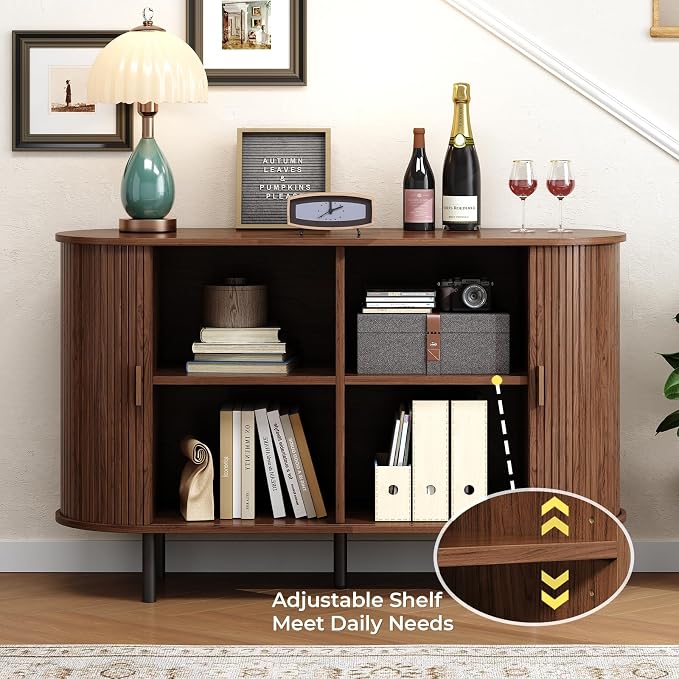 Buffet Cabinet with Storage, Fluted Sideboard Buffet with Sliding Door - Image 3