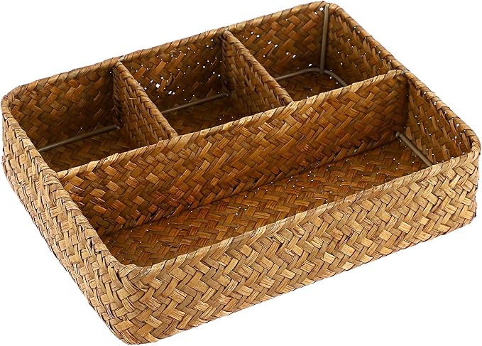 ELLDOO Brown Seagrass Tea Bag Organizer Tray, 10.2"L x 7.9"W x 2.5"H by ELLDOO