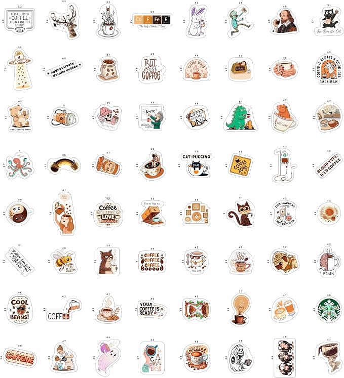 100Pcs Funny Coffee Stickers for Cups, Water Bottles & Scrapbook - Image 4