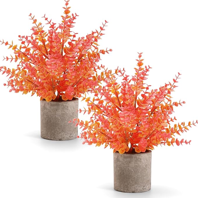 Coferset 2 Pack Fall Small Fake Plants 14" Eucalyptus Potted Artificial Plants by Coferset