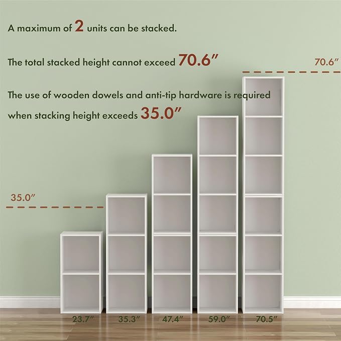 Homes: Inside + Out Apexa 2-Tier Cube Storage Organizer Shelves, Stackable Wood - Image 9