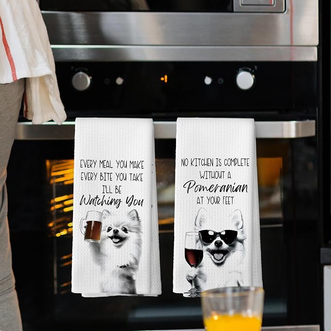 Pomeranian Kitchen Towels Set of 2, Dog Kitchen Accessories, Bar Decor - Image 2